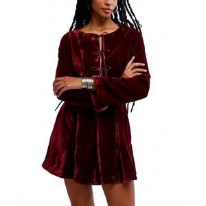 NEW FREE PEOPLE linney velvet mini dress in cabernet